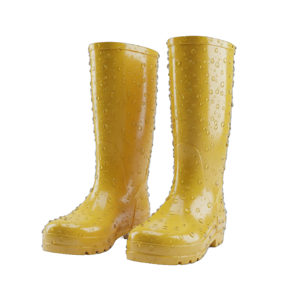 Yellow Rain Boots with Water Droplets