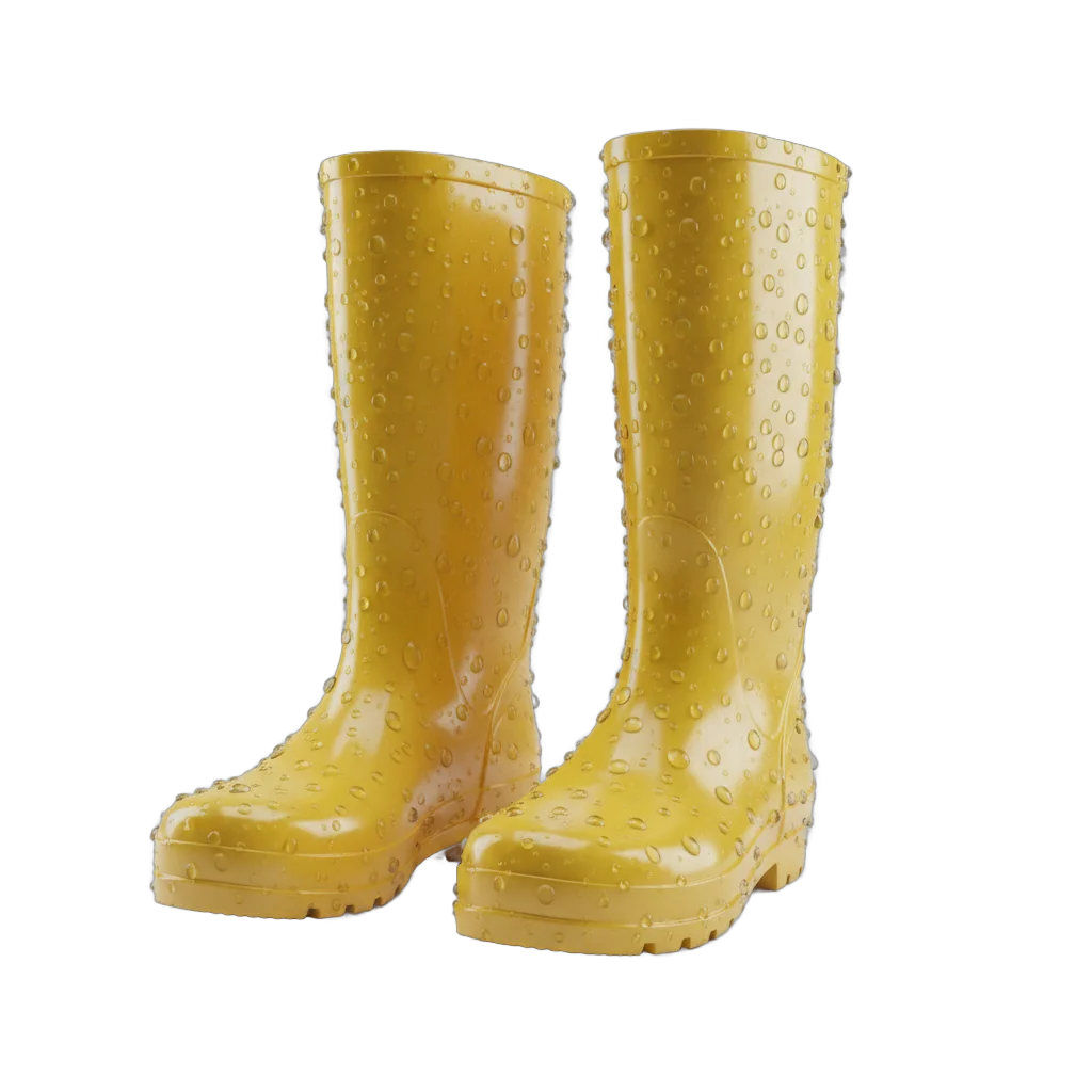 Yellow Rain Boots with Water Droplets