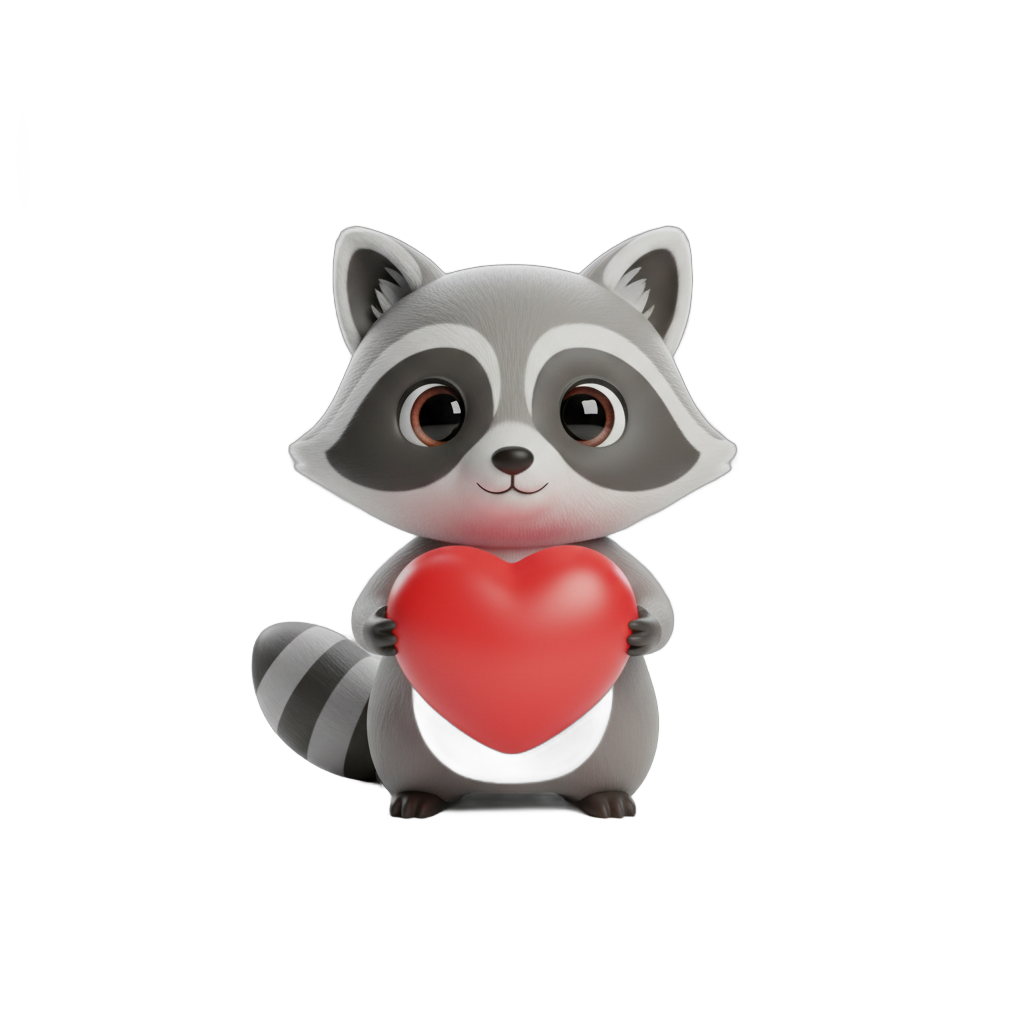 Cute Cartoon Raccoon with Heart