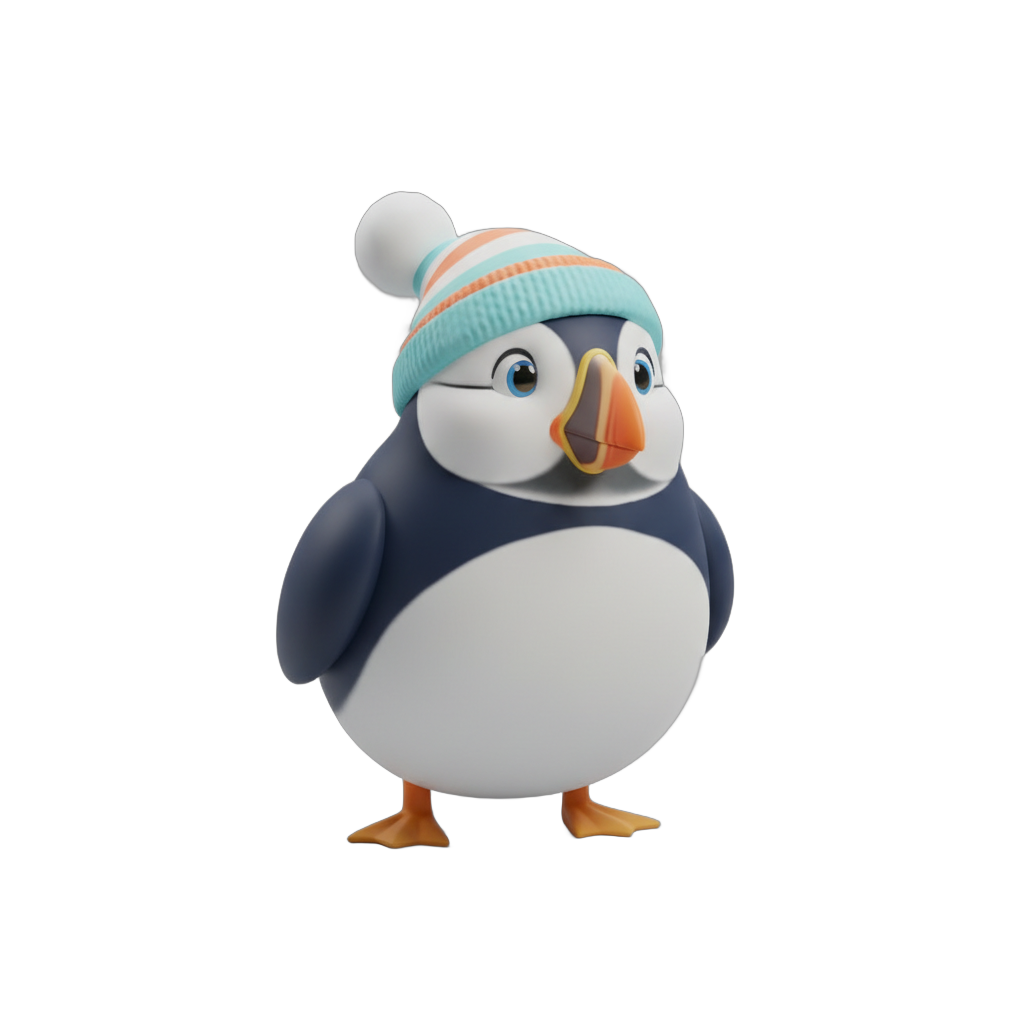 Cute Cartoon Puffin with Hat