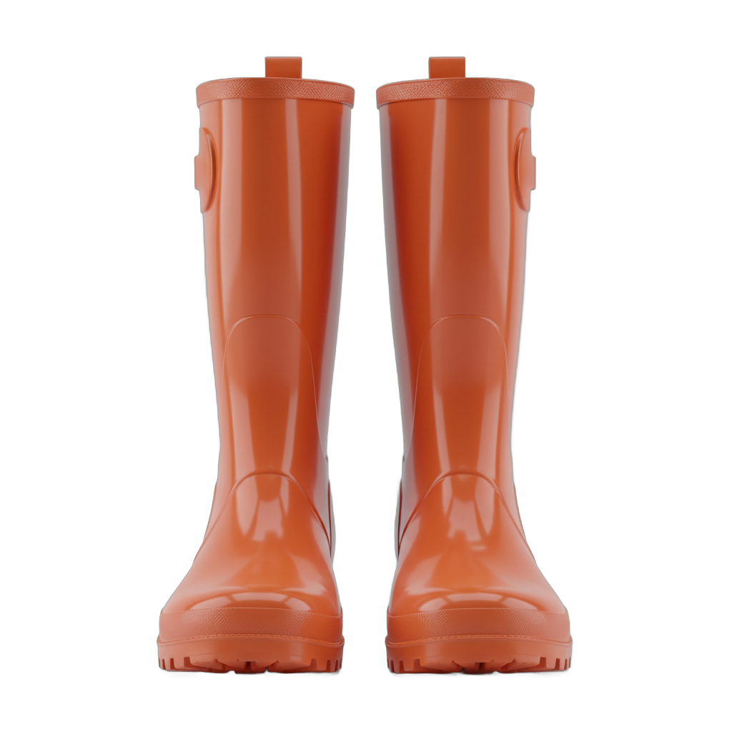 Orange Glossy Rubber Rain Boots