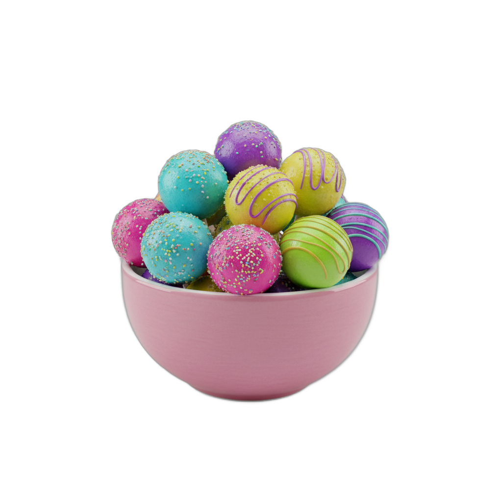 Colorful Cake Pops in Bowl