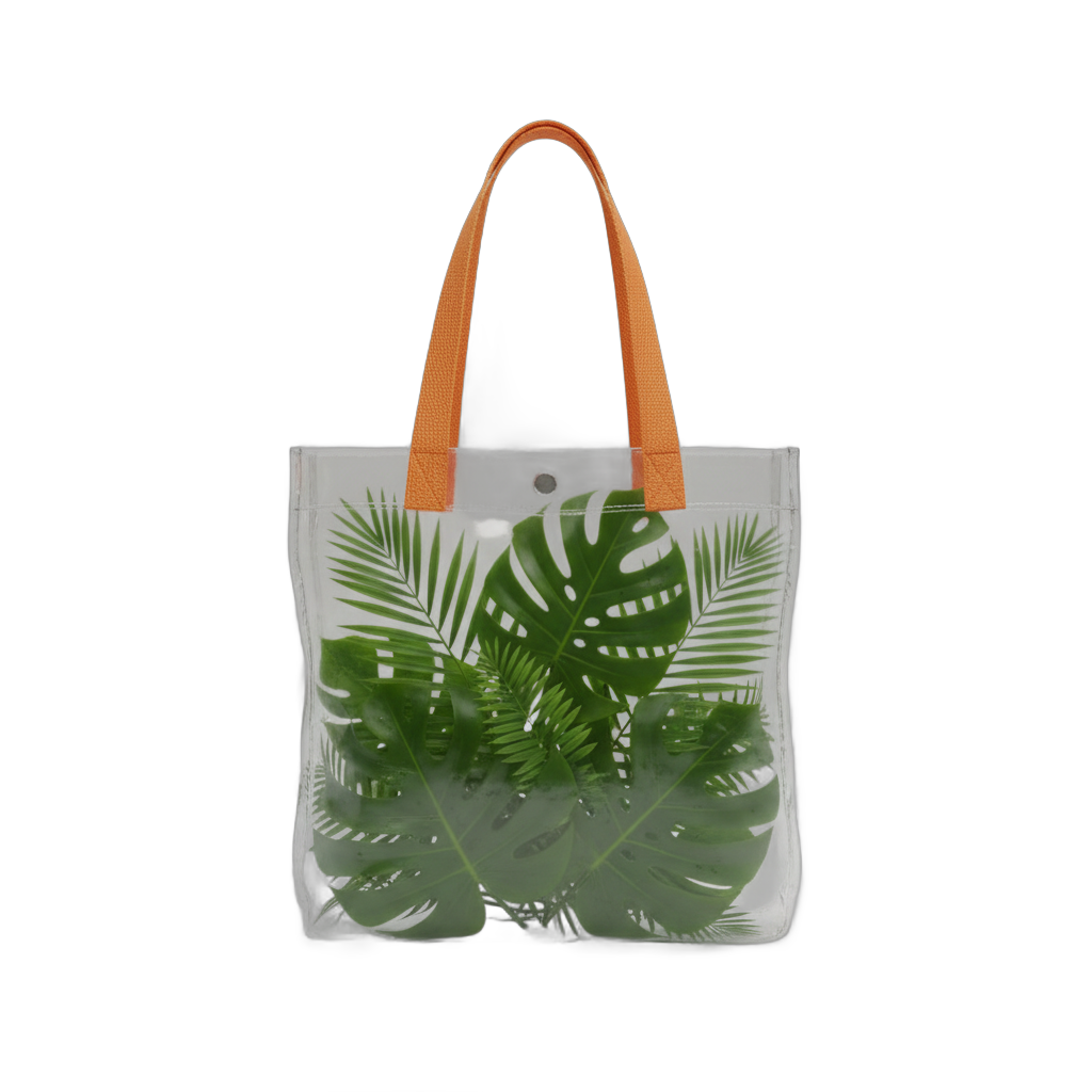 Transparent Tote Bag with Green Leaves