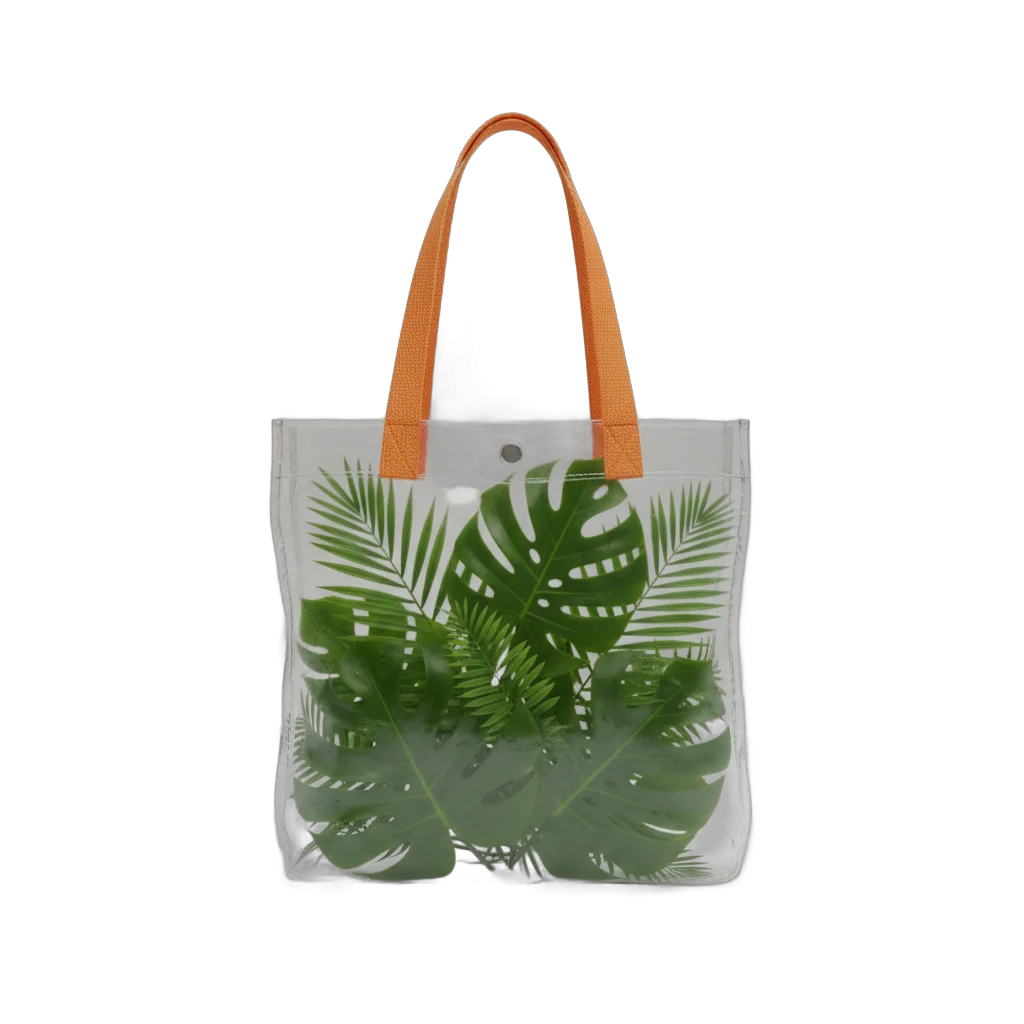 Transparent Tote Bag with Green Leaves