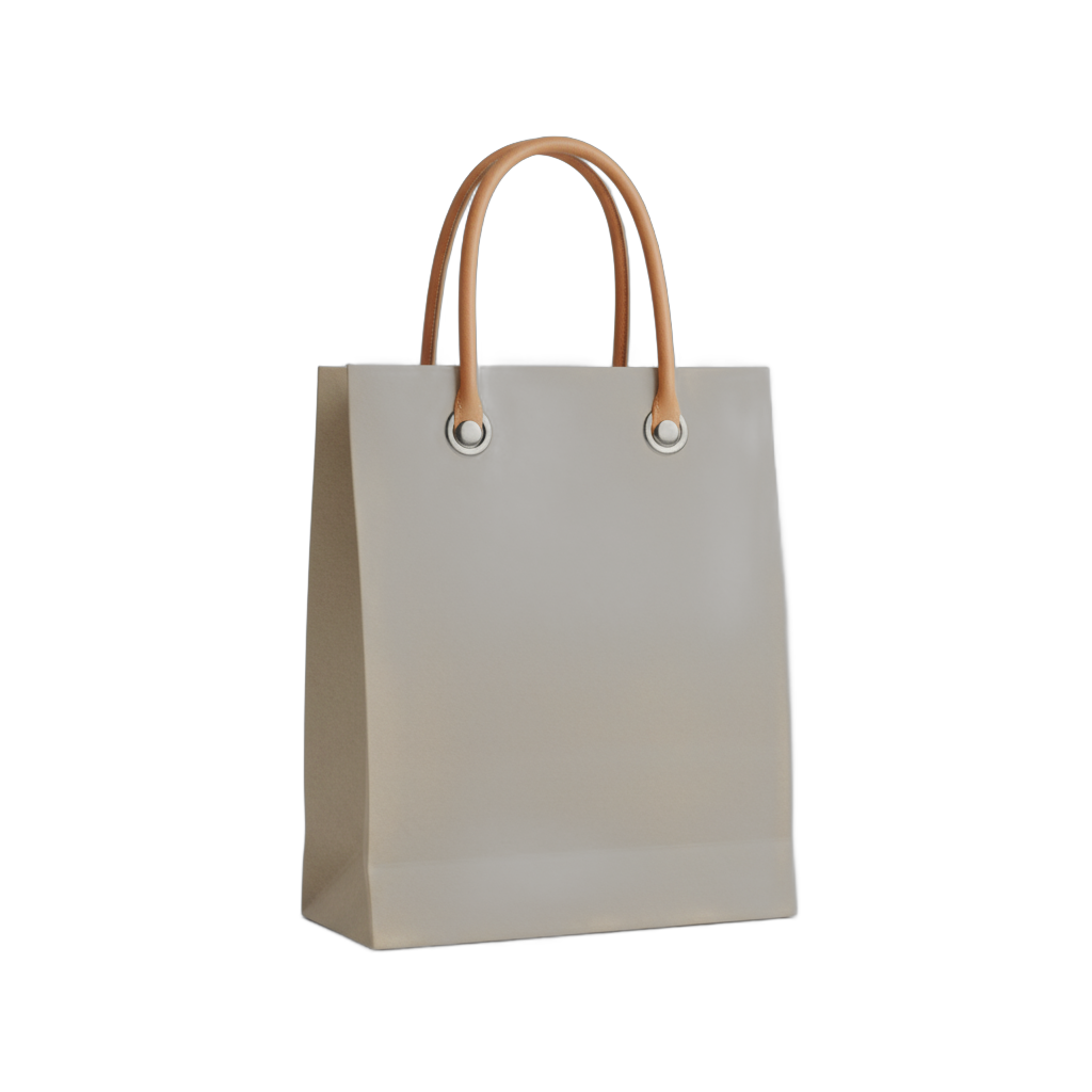 Beige Paper Shopping Bag with Leather Handles