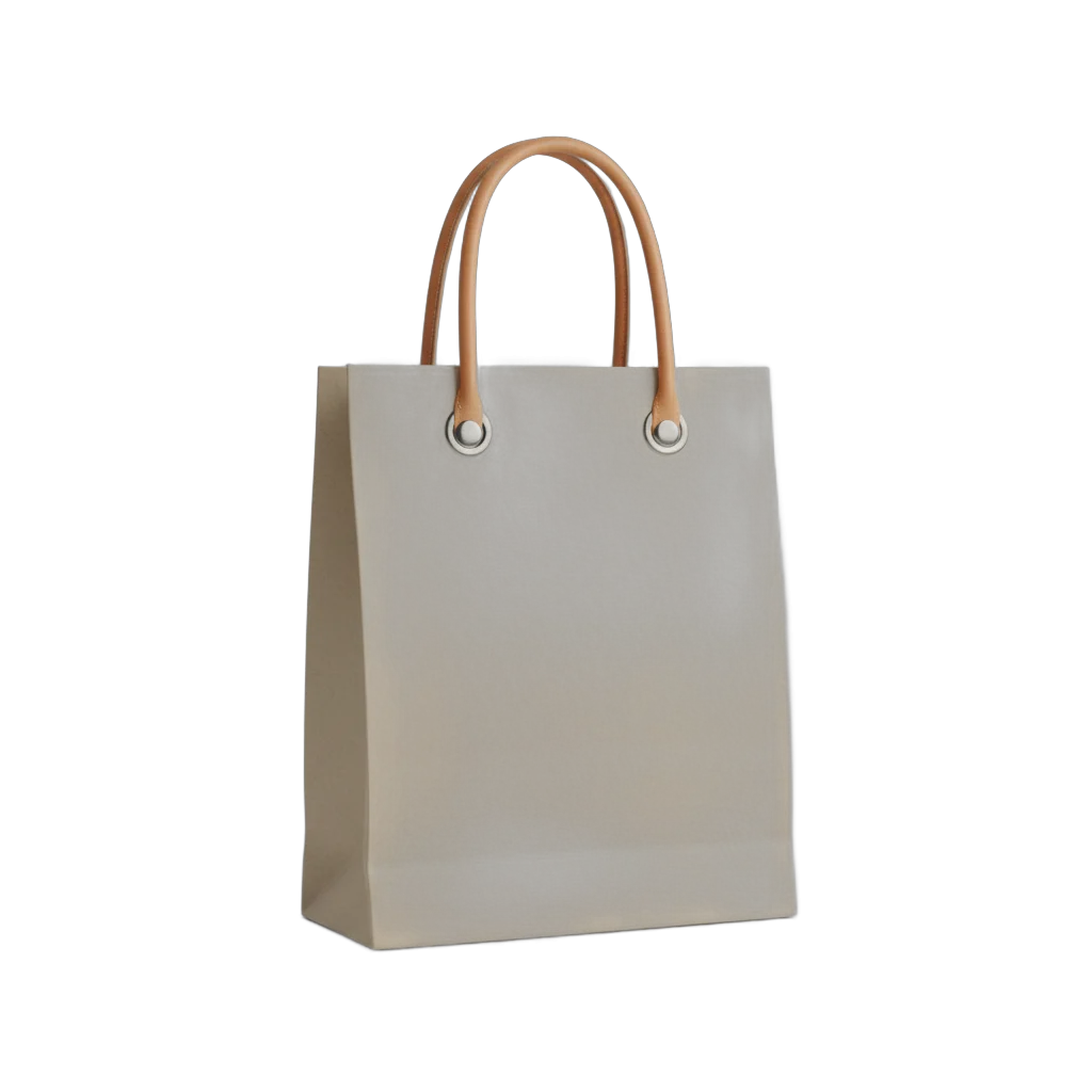 Beige Paper Shopping Bag with Leather Handles