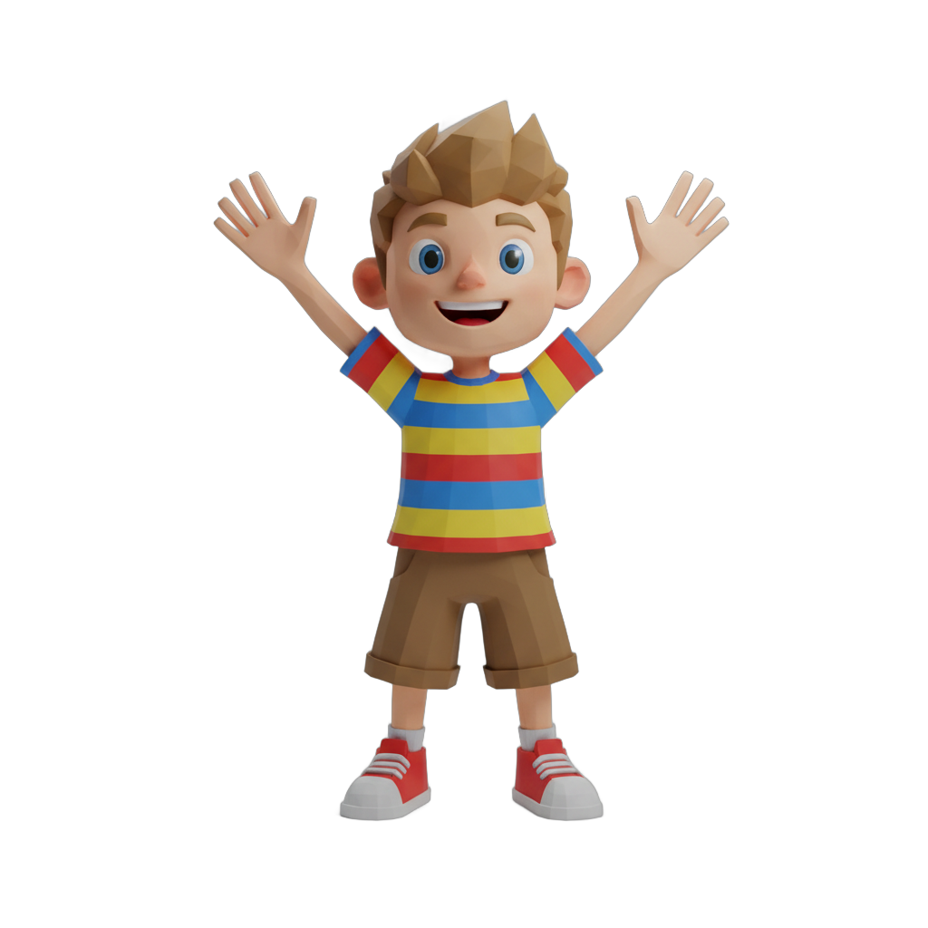 Cheerful Cartoon Boy Celebration