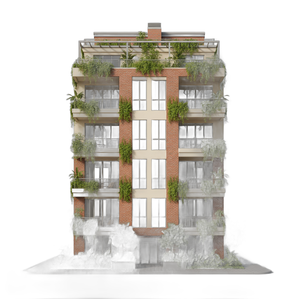 Modern Apartment Building with Greenery