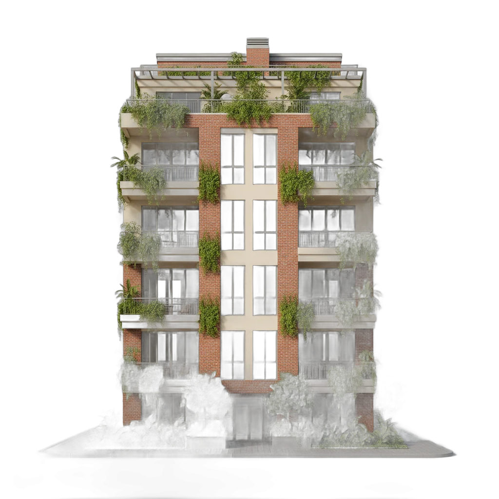 Modern Apartment Building with Greenery