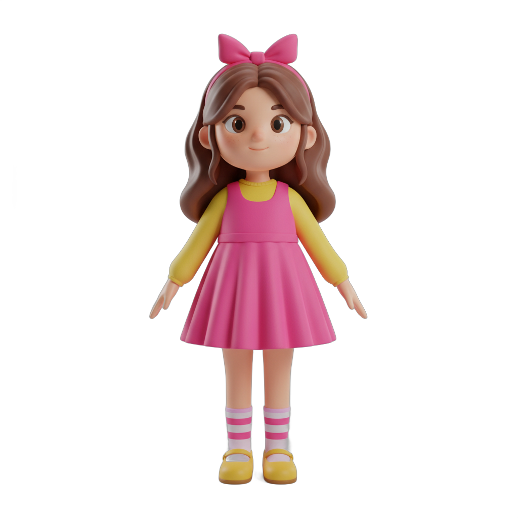 Cartoon Girl in Pink Dress