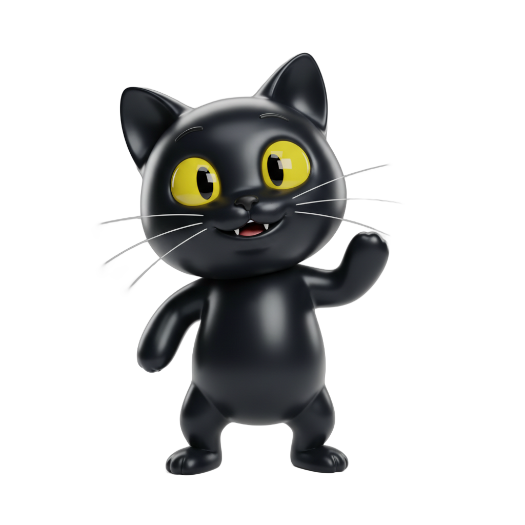 Stylized Black Cartoon Cat