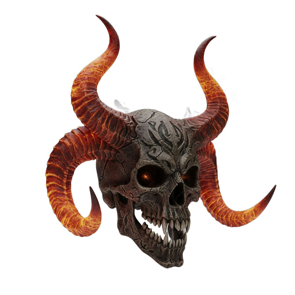 Demonic Skull with Curved Horns