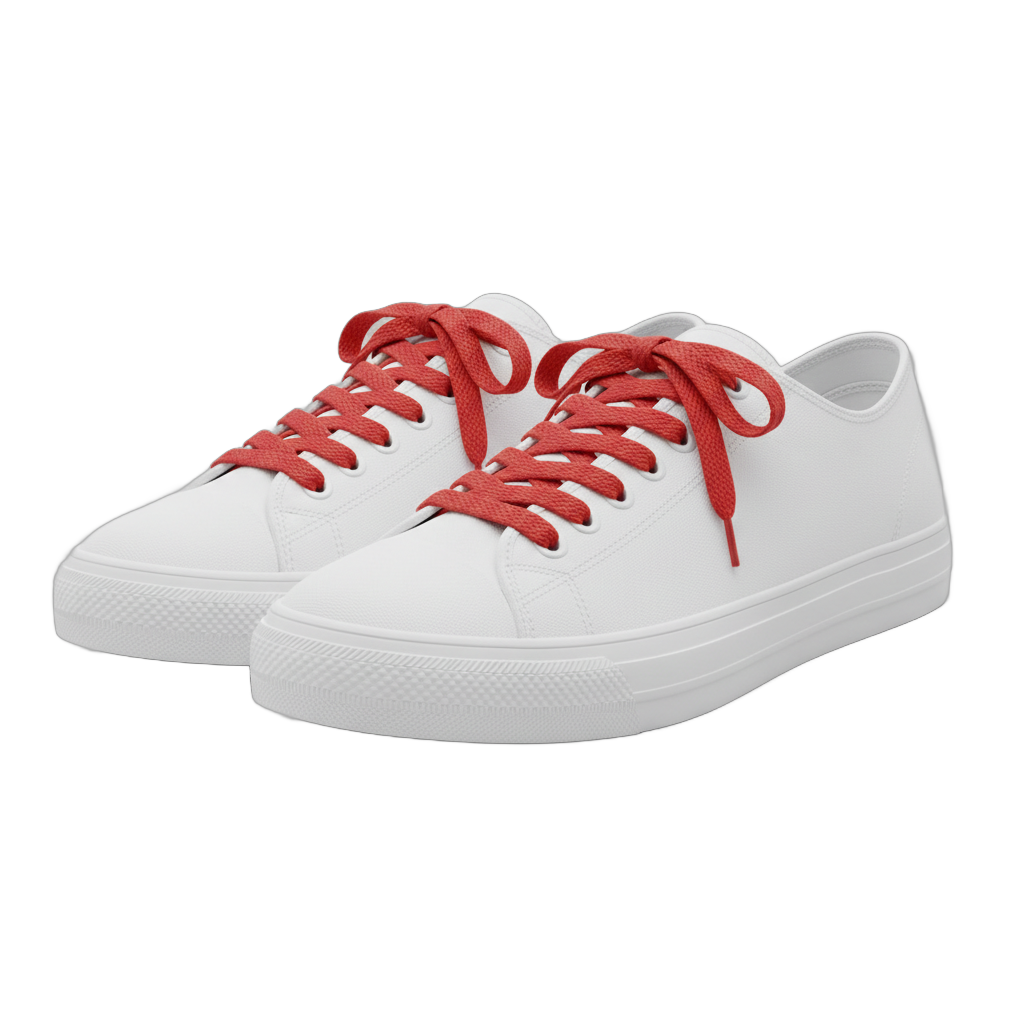 White Low-Top Sneakers with Red Laces