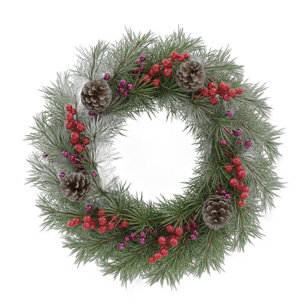 Holiday Wreath with Berries and Pinecones