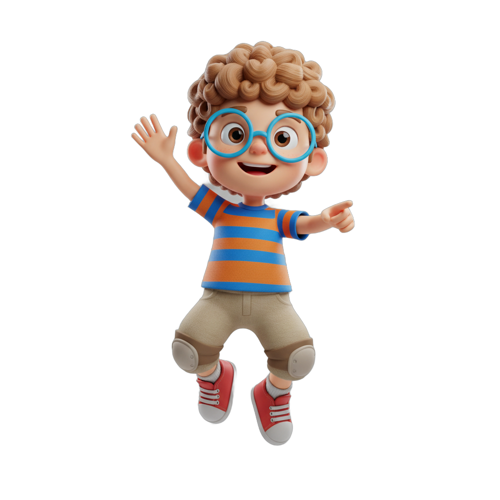 Cartoon Boy with Blue Glasses