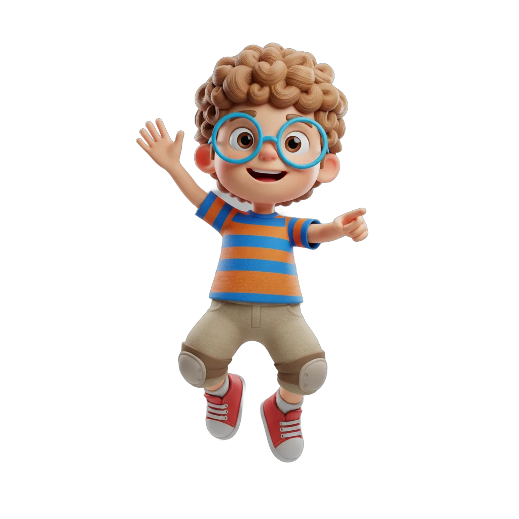 Cartoon Boy with Blue Glasses
