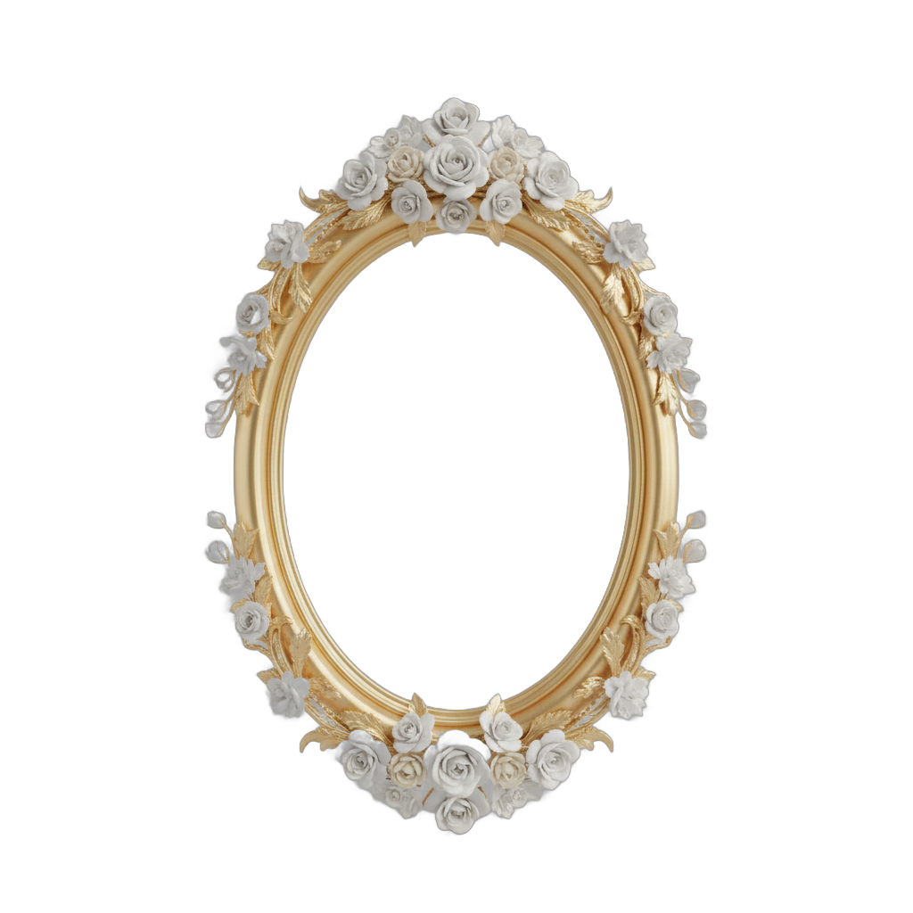Golden Oval Wedding Frame with Floral Details