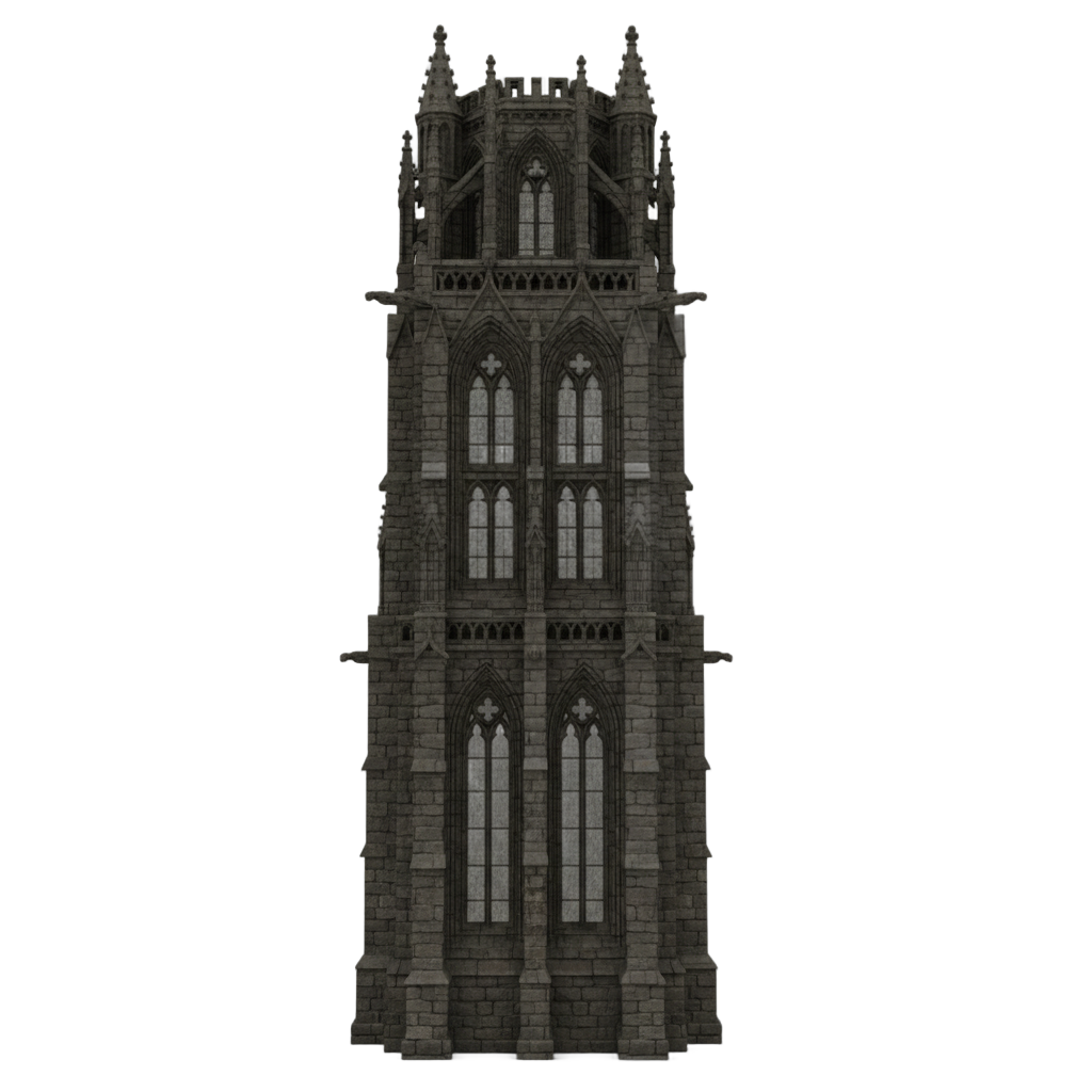 Gothic Stone Tower with Arched Windows