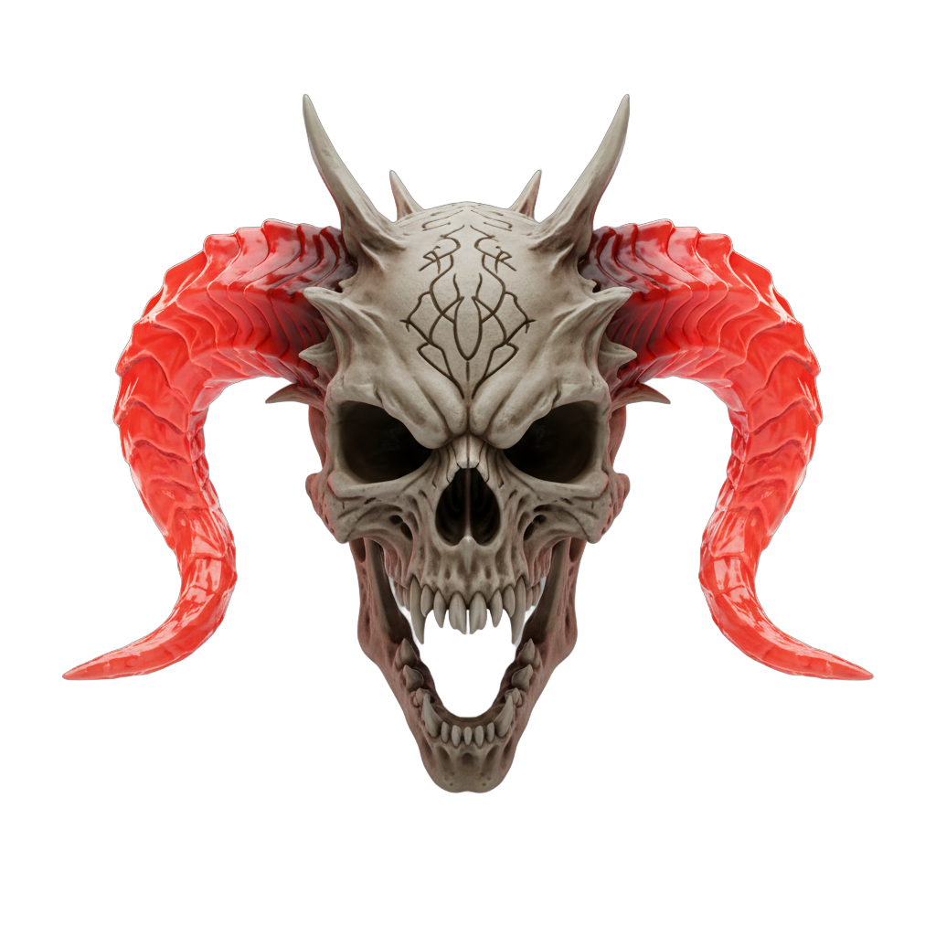 Demonic Red Horned Skull