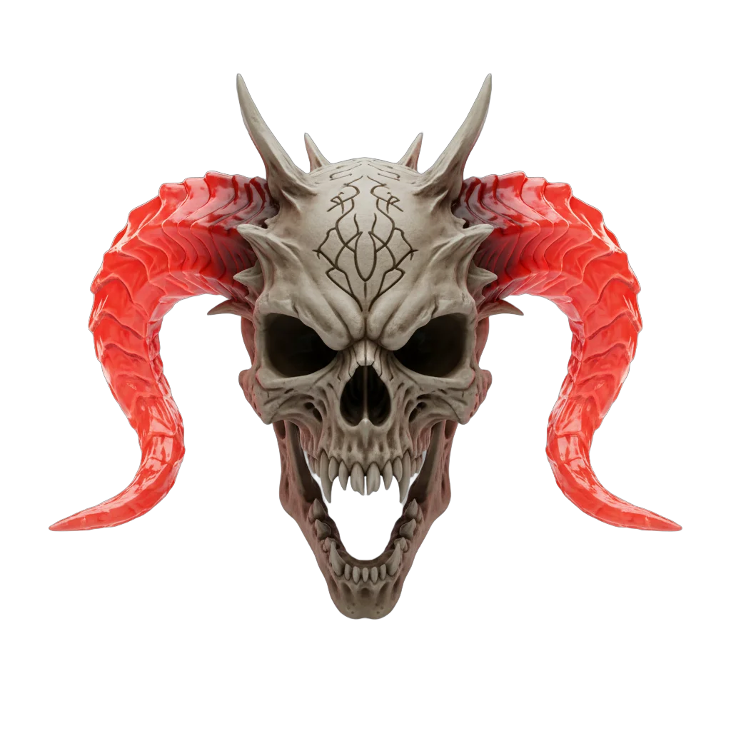 Demonic Red Horned Skull