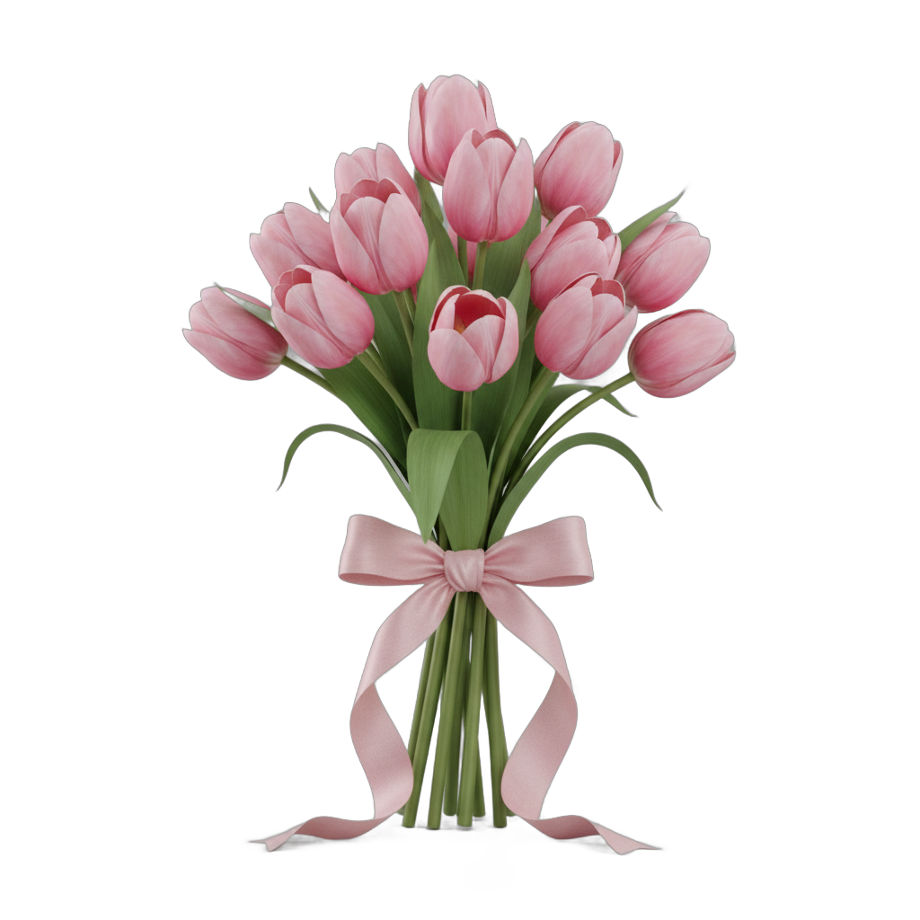 Pink Tulip Bouquet with Ribbon