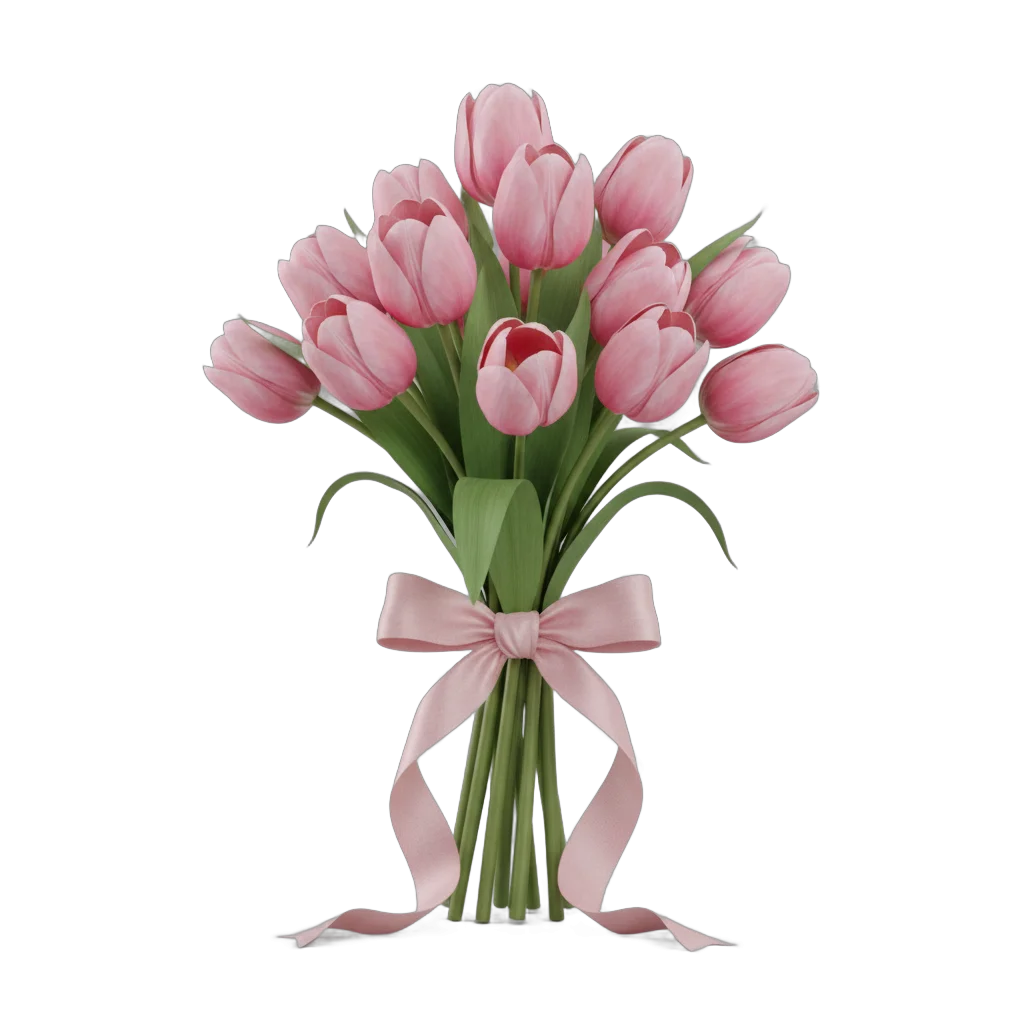 Pink Tulip Bouquet with Ribbon