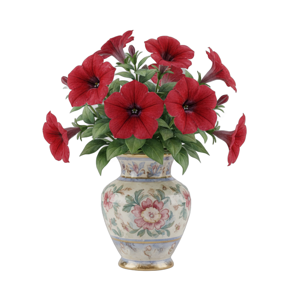 Watercolor Red Petunias in Vase
