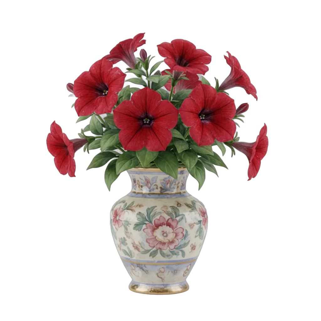 Watercolor Red Petunias in Vase