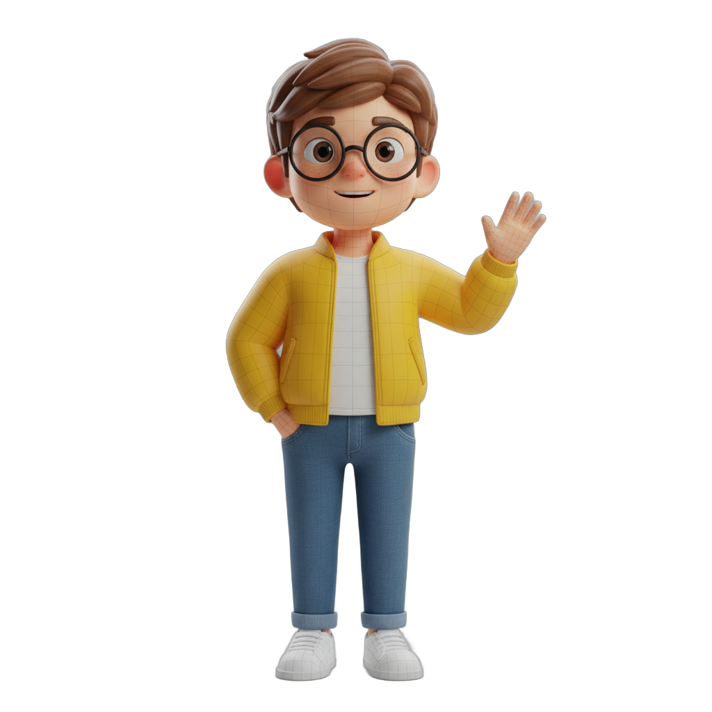 Cartoon Boy Character with Yellow Jacket