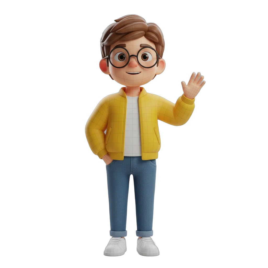 Cartoon Boy Character with Yellow Jacket