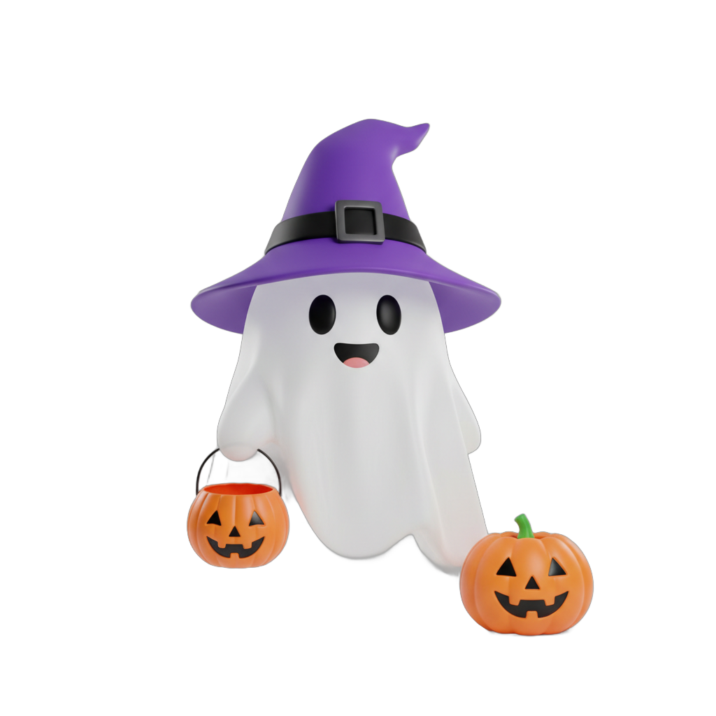 Cartoon Ghost with Candy Bucket