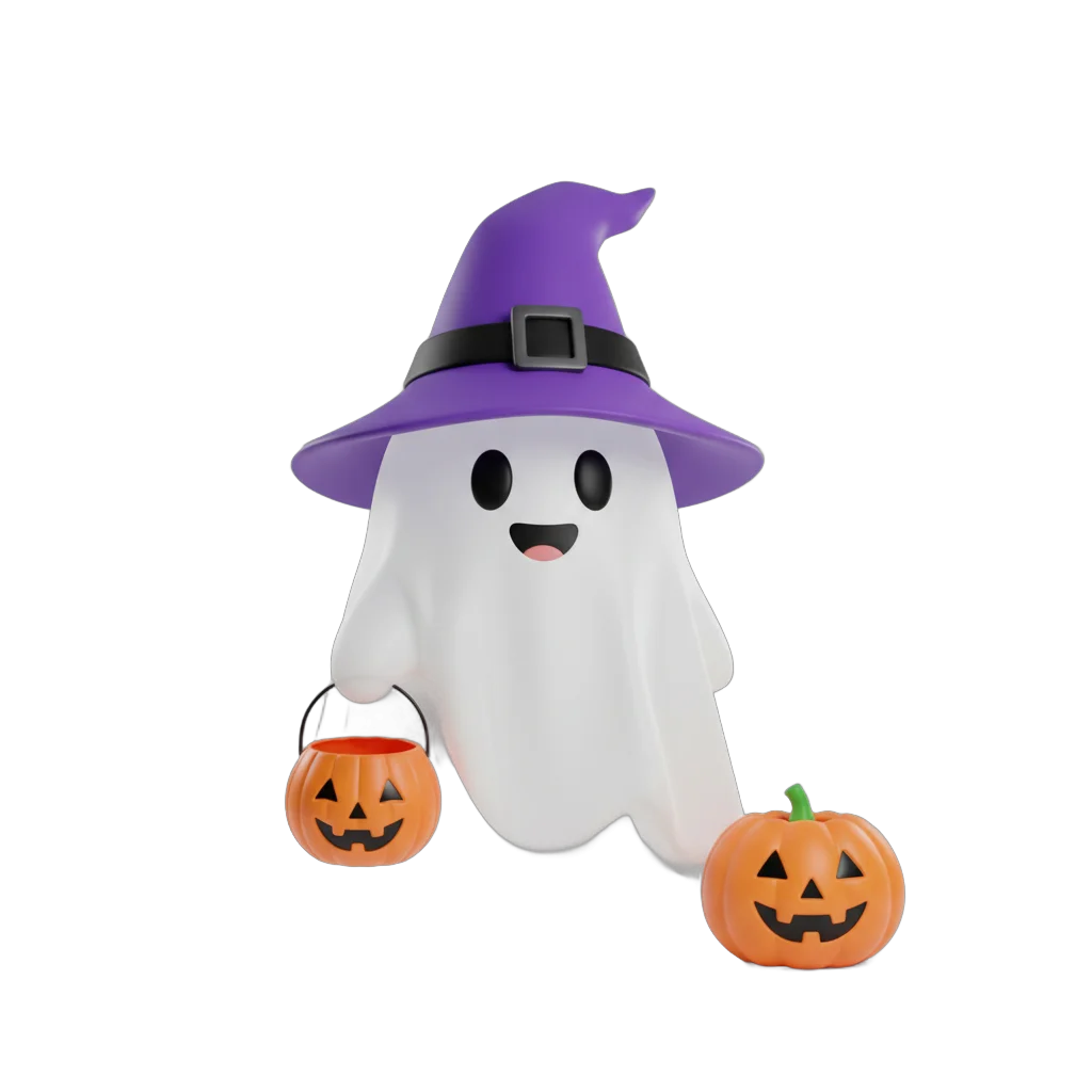 Cartoon Ghost with Candy Bucket
