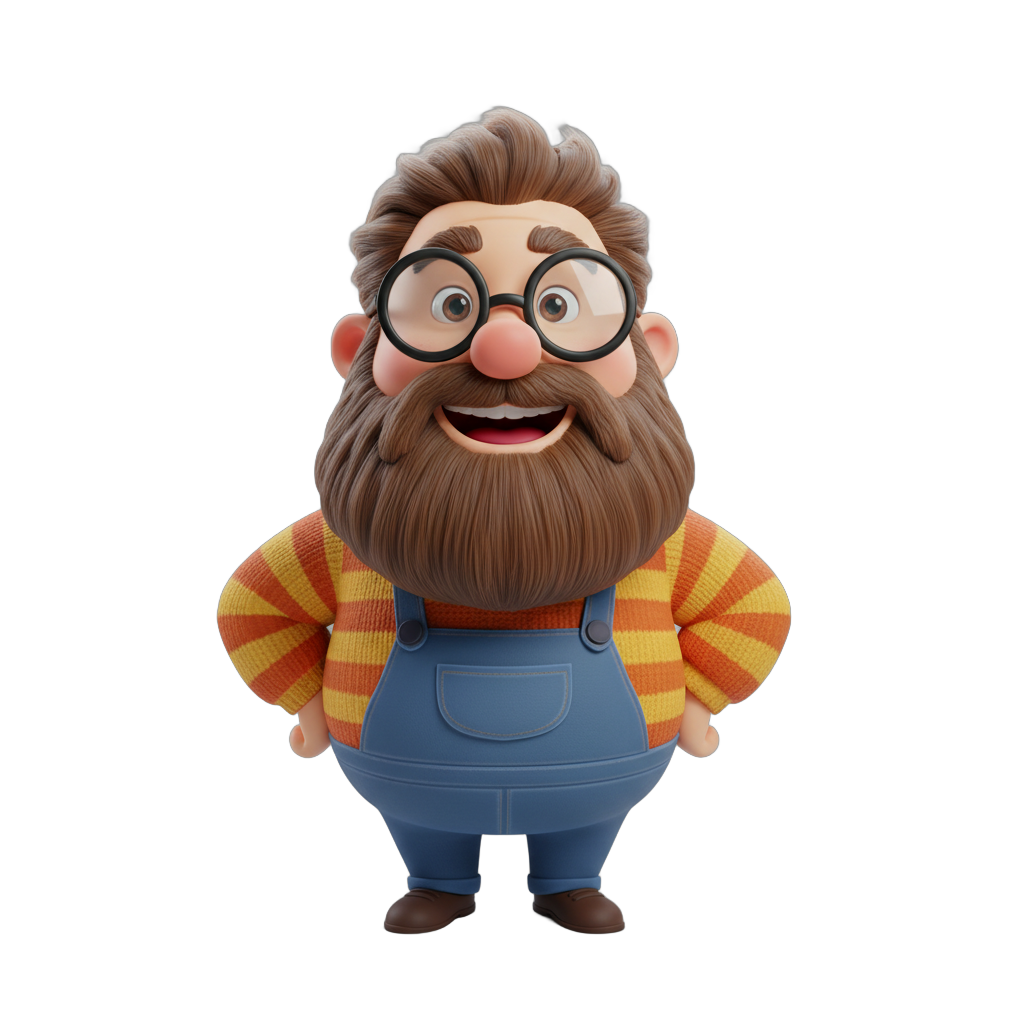 Cartoon Character with Beard and Glasses