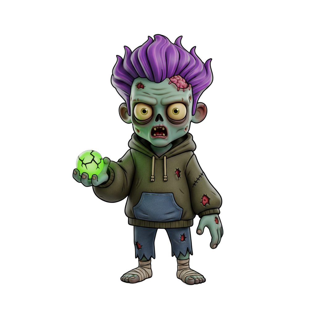 Cartoon Zombie with Purple Hair