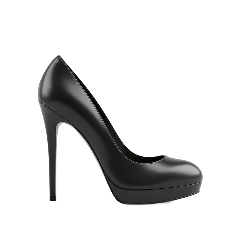 Black Leather High Heel Pump