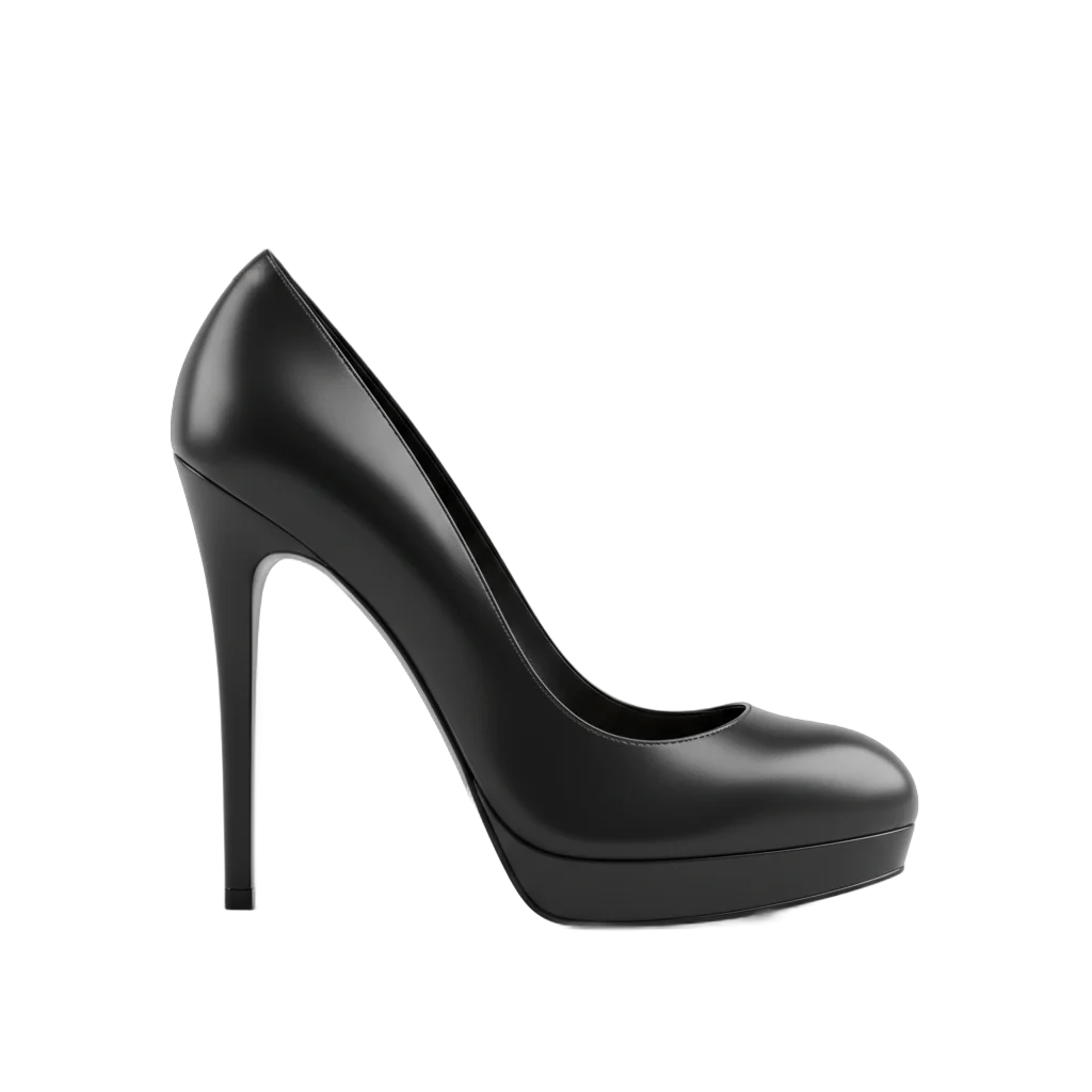 Black Leather High Heel Pump