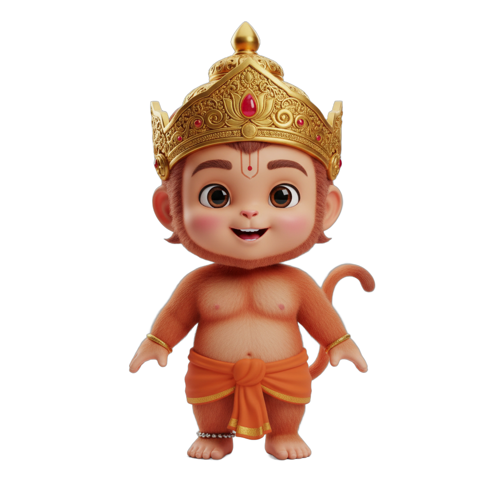 Stylized Baby Hanuman with Golden Crown