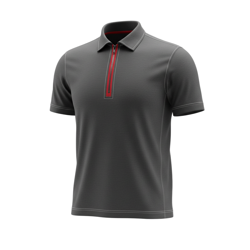 Dark Gray Polo Shirt with Red Zipper