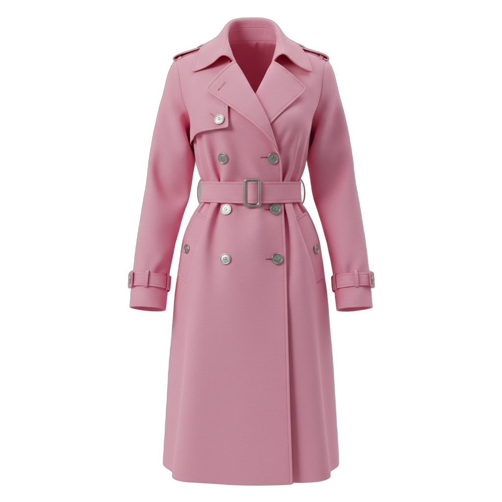 Pink Double-Breasted Trench Coat