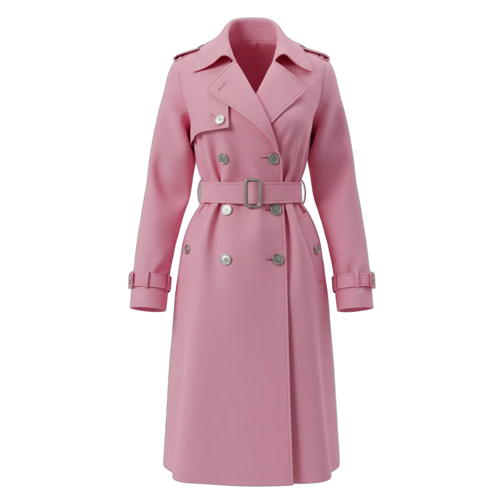 Pink Double-Breasted Trench Coat