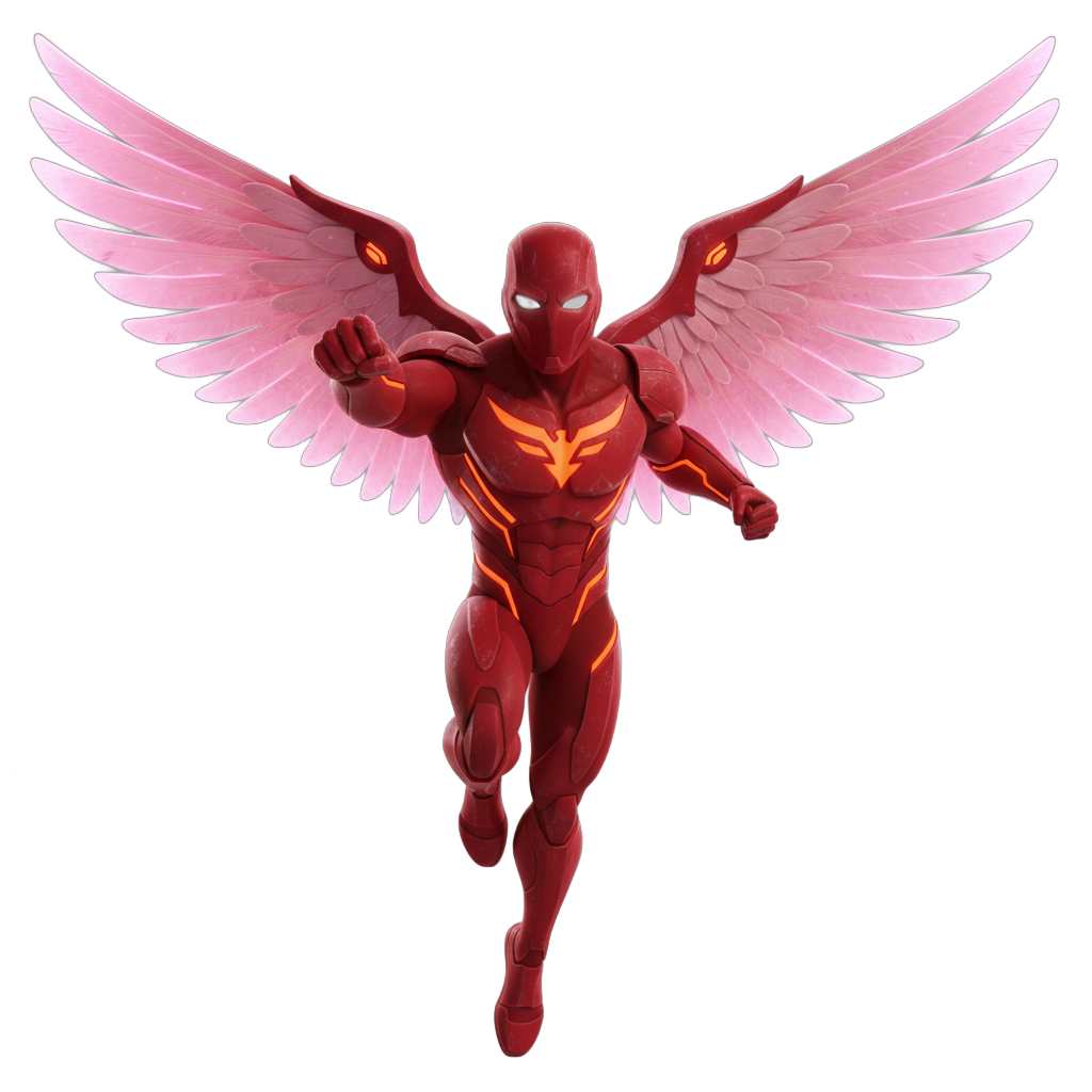 Animated Red Superhero with Wings