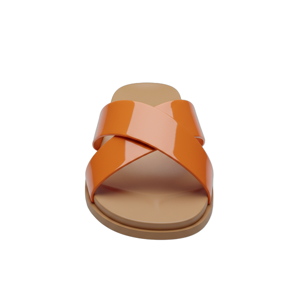 Orange Patent Leather X-Strap Sandals