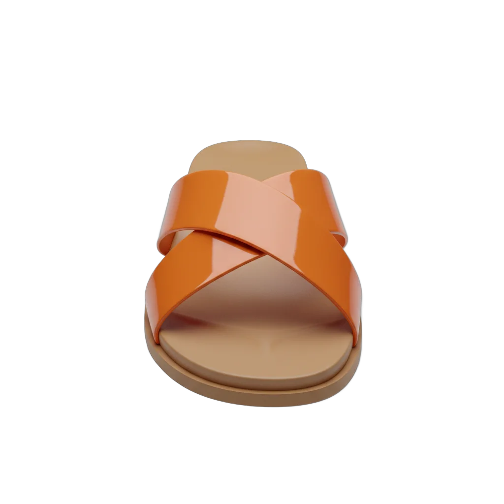 Orange Patent Leather X-Strap Sandals