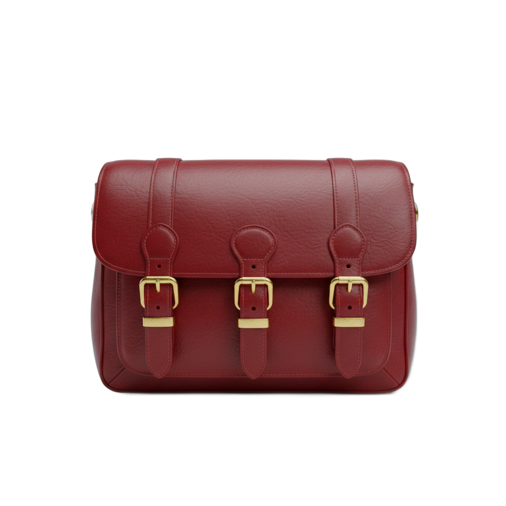Red Leather Satchel with Gold Buckles
