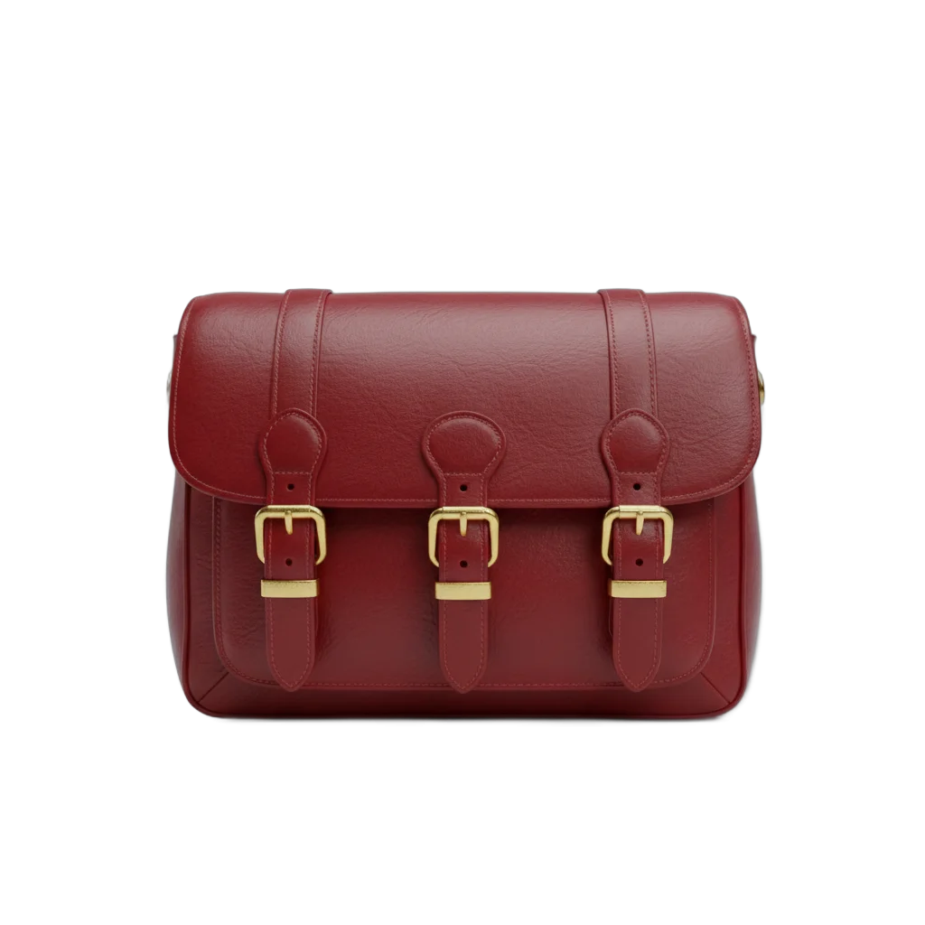 Red Leather Satchel with Gold Buckles