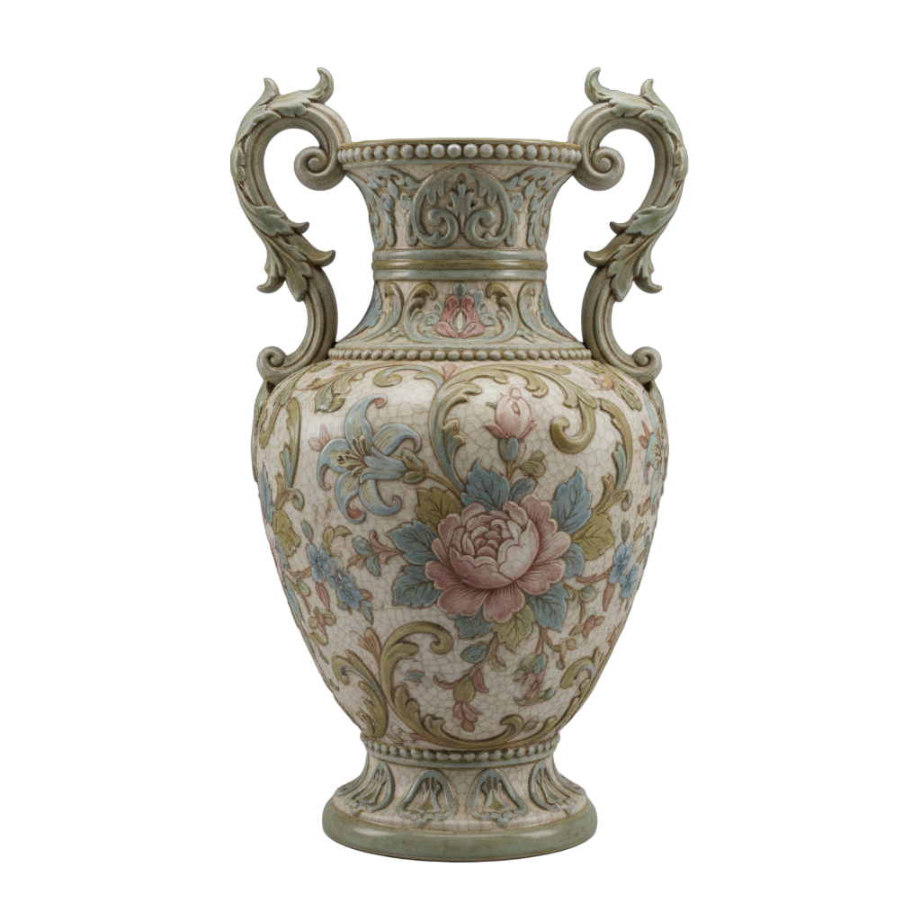Antique Floral Ceramic Vase