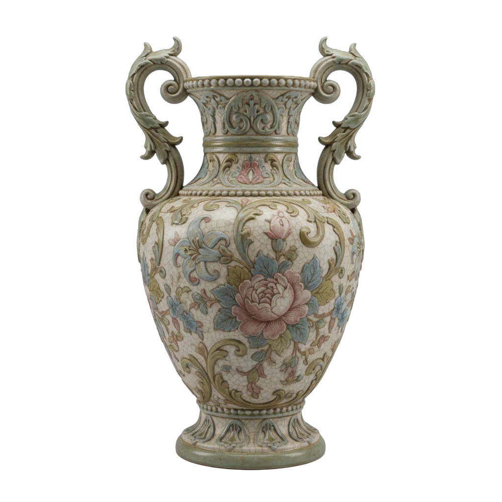 Antique Floral Ceramic Vase