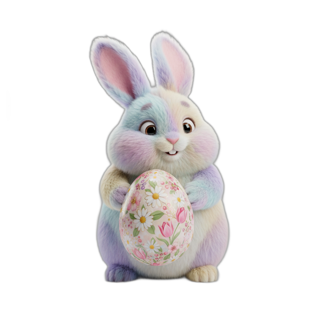 Fluffy Easter Bunny with Floral Egg