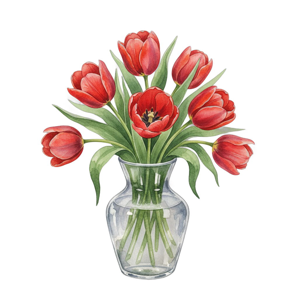 Watercolor Tulip Bouquet in Vase