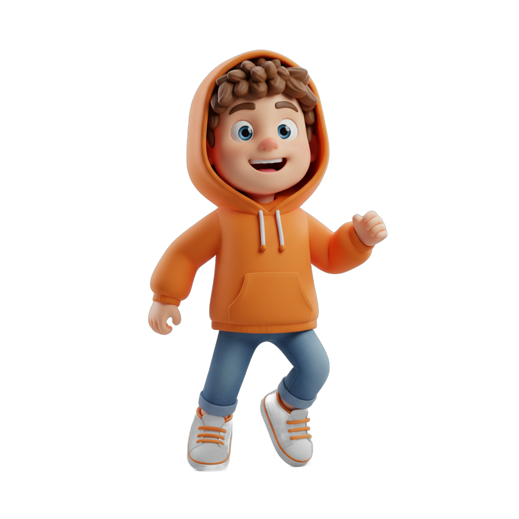 Cartoon Boy in Orange Hoodie